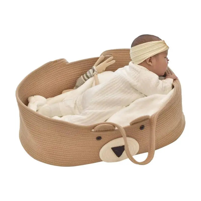 Moses Basket For Babies Cute Bear Pattern Handwoven Diaper Changing Basket Multifunctional Foldable Portable Babies Essentials