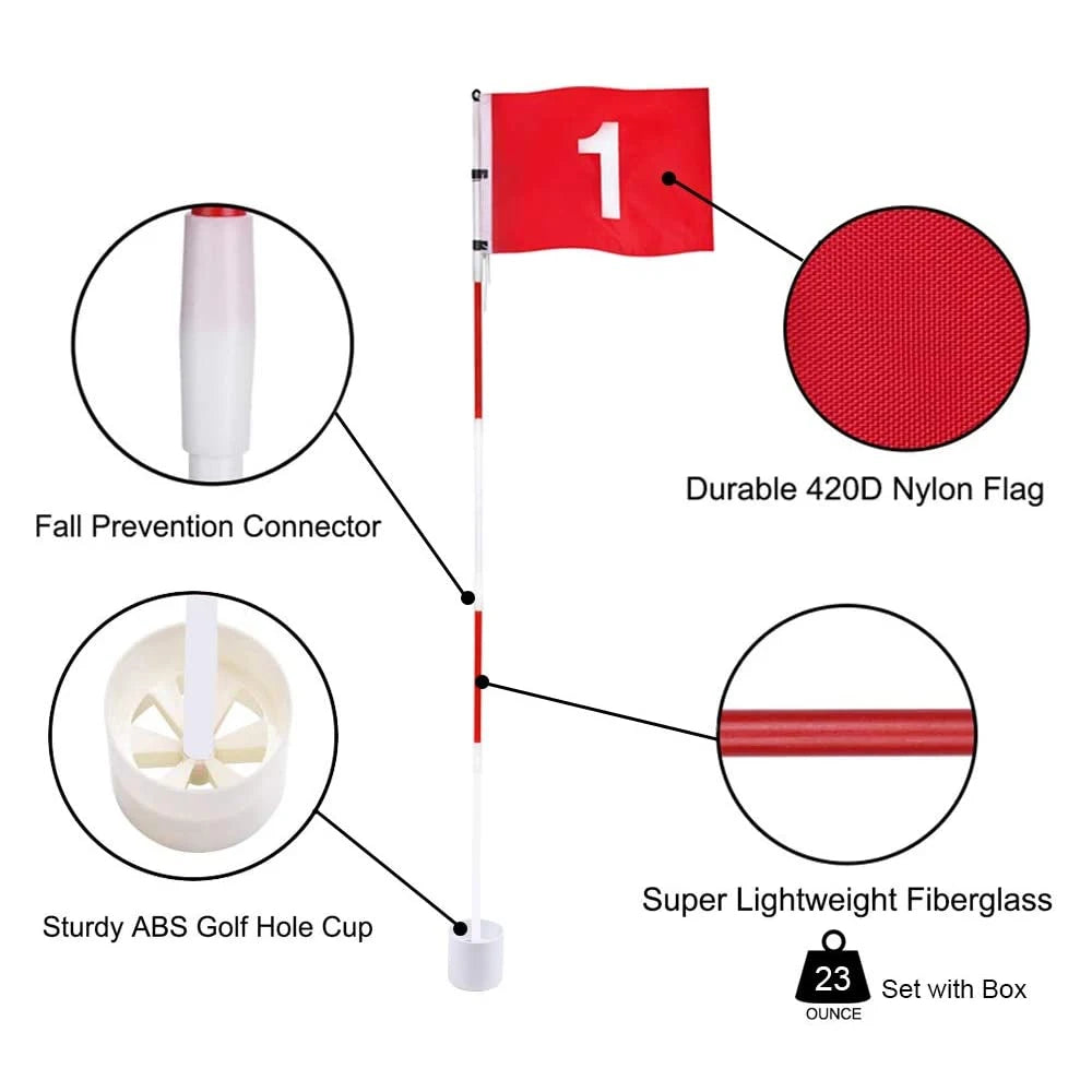 Golf Flags Hole Pole Cup Set, Portable 5 Section Practice Golf Pin Pole Flags for Yard Garden Training