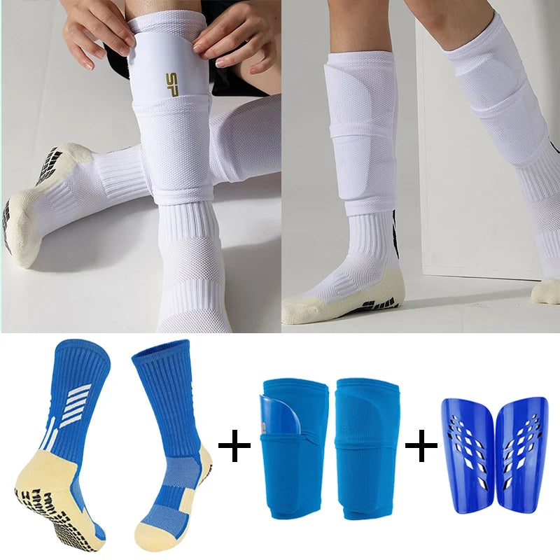 A Set Hight Elasticity Football Shin Guards Adults Kids Sports Legging Cover Outdoor Protection Gear Nop Slip Soccer Socks