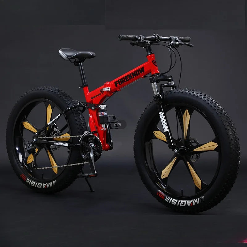 Foldable Mountain Bike with 26/24-Inch Wheels for Off-road, Snow and Beach - Wide Tires, Variable Speeds, for Men and Women