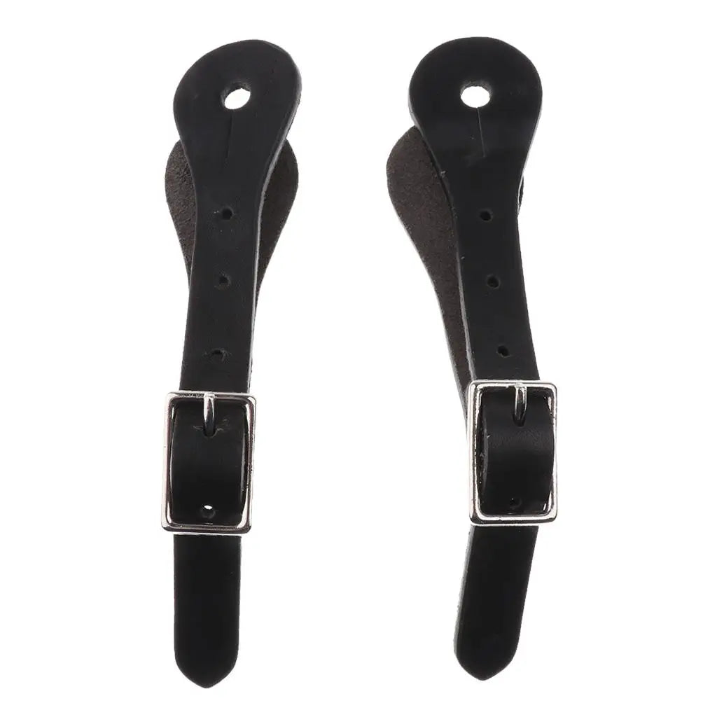 2pcs Adjustable 22cm Equestrian Horse Riding Leather Spur Straps Brown/Black