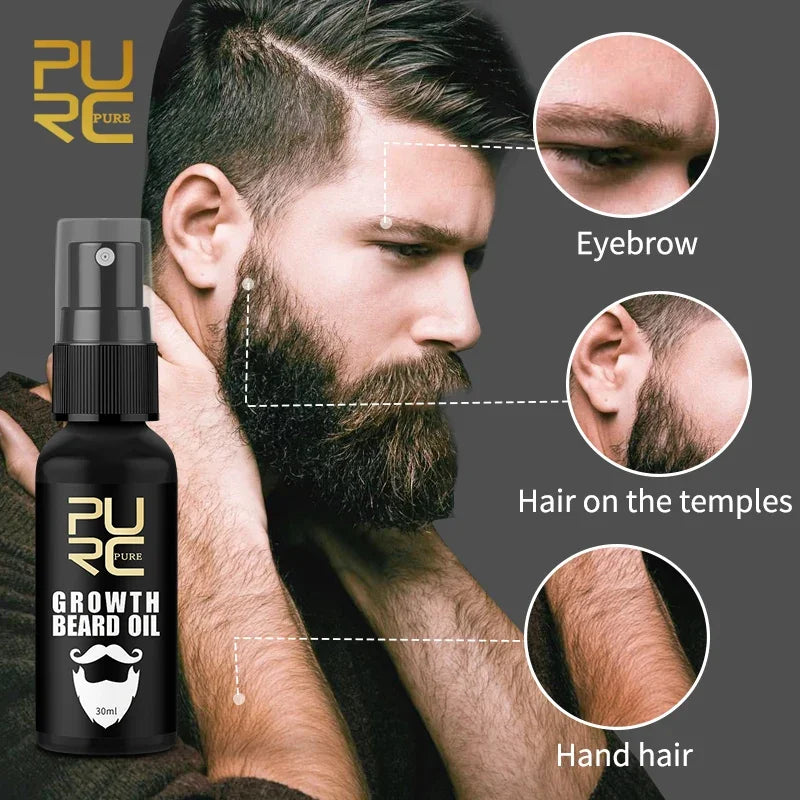 PURC Natural Beard Growth Oil Men Hair Growth Tools Fast Thicken Softener Grooming Treatment Beard Oil Nourishing Beard Care