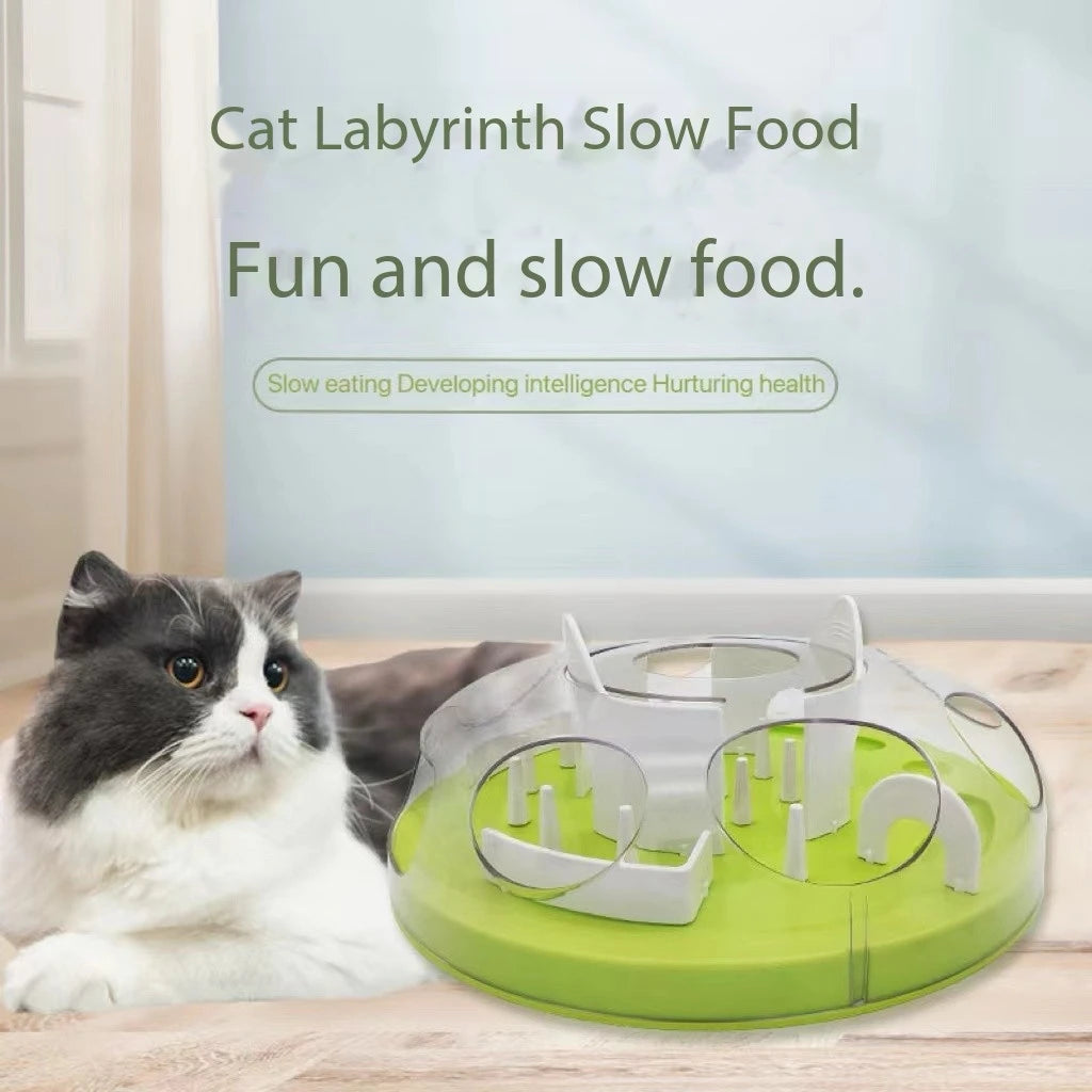 Interactive Treat Dispensing Cat Maze Slow Feeder Tray Bowl