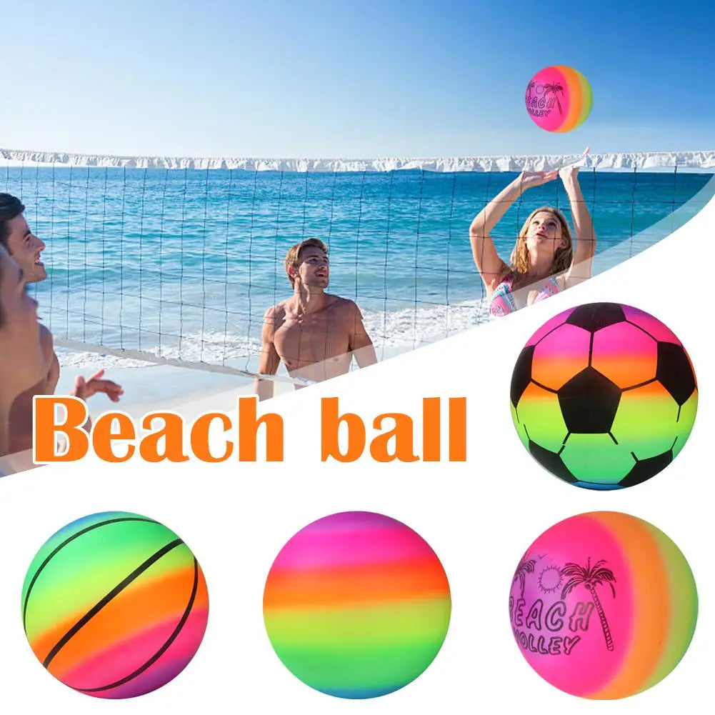 1 Pcs Rainbow Beach Ball Inflatable Summer Beach Ball Pool Swim Rubber Rainbow Beach Volleyball Garden Game Net Kids Toy