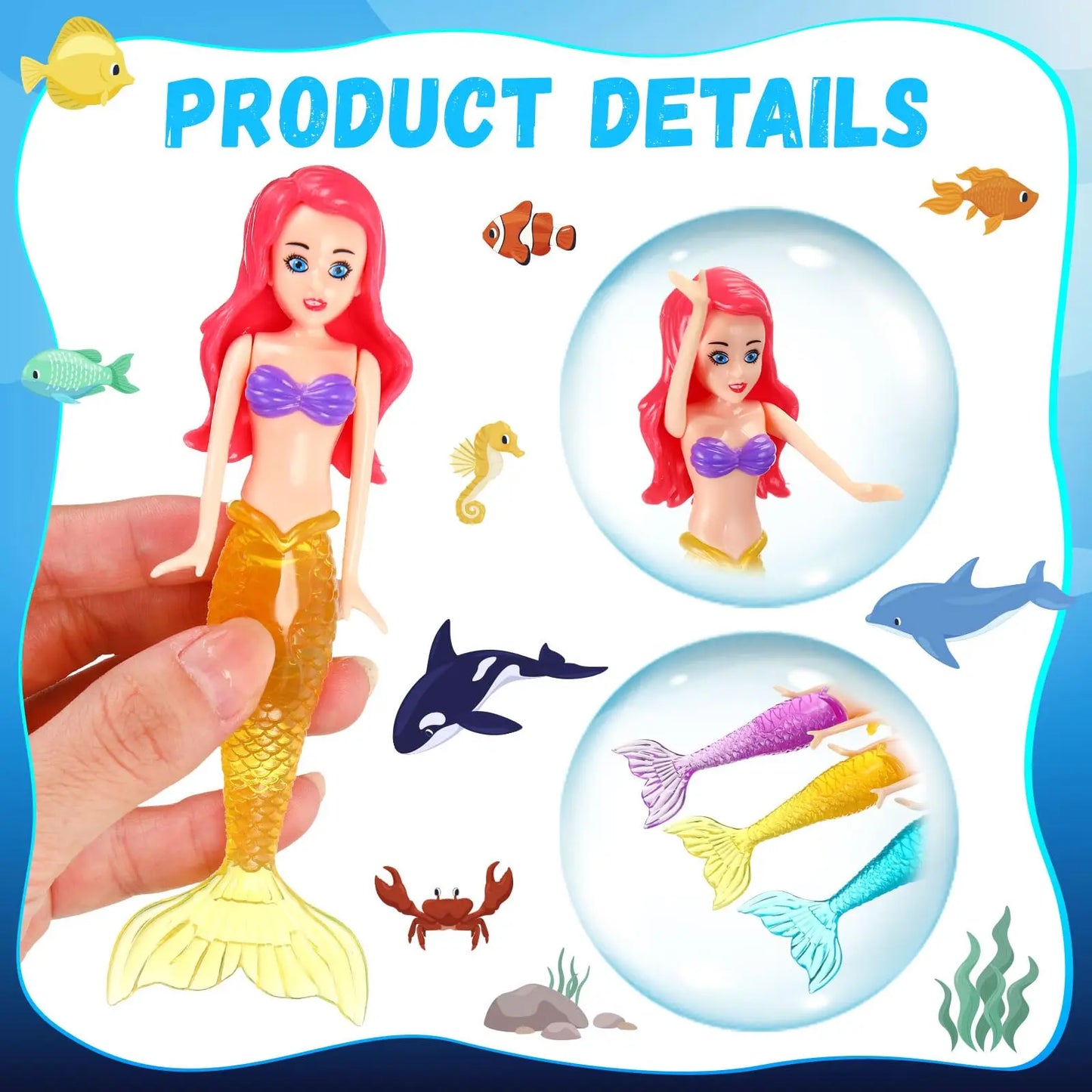 4 Pieces Mermaid Dive Toys Mermaid Bath Toys Colorful Mermaid Pool Toys Swimming Pool Games for Toddlers Boys Girls Teens Adults