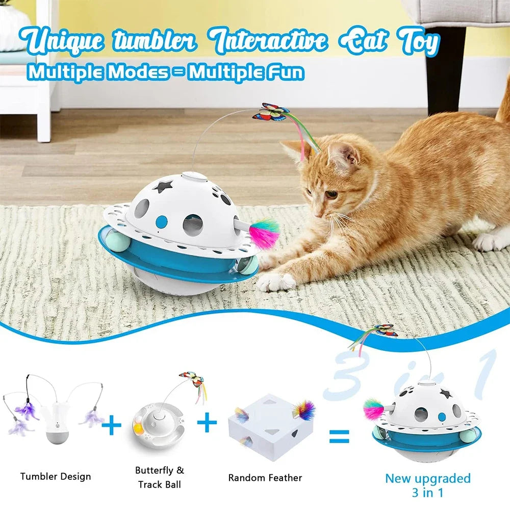 Smart Cat Toys Ball Tumbler Dual Power Supply Interactive Cat Toy Butterfly Fluttering Random Moving Ambush Feather Track Balls