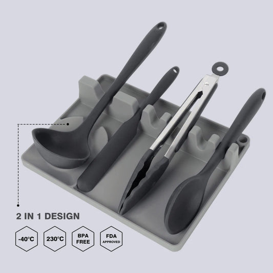 Silicone Utensil Spoon Rest for Stove Top with Drip Pad Multiple Kitchen Cooking Tools Heat Resistant Spatula Draining Holder