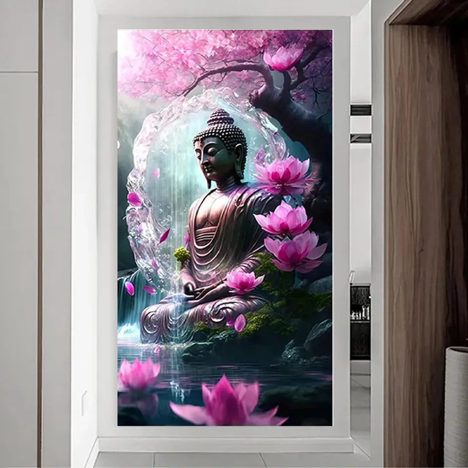 Large Size Buddha Lotus Flower Diamond Art Painting New Arrival Diamond Full Sqaure/Round Waterfall Religious Home Decor FF1463