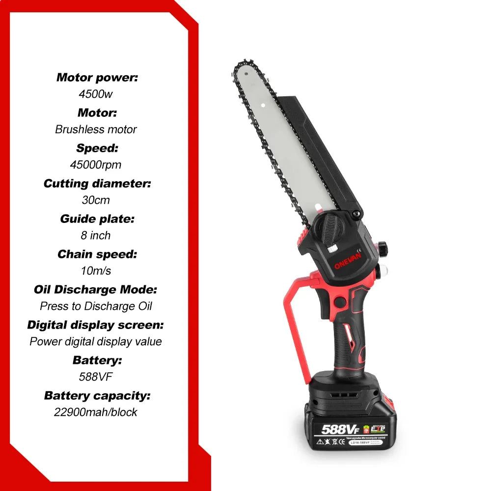 8Inch Brushless Electric Saw Cordless Oil Electric Chain Saw With Digital Display Woodworking Power Tool For Makita 18V Battery