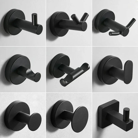 Black Stainless Steel Hooks Keys Clothes Towel Holder Robe Hook Home Decoration Kithchen Wall Hook Bathroom Storage Accessories