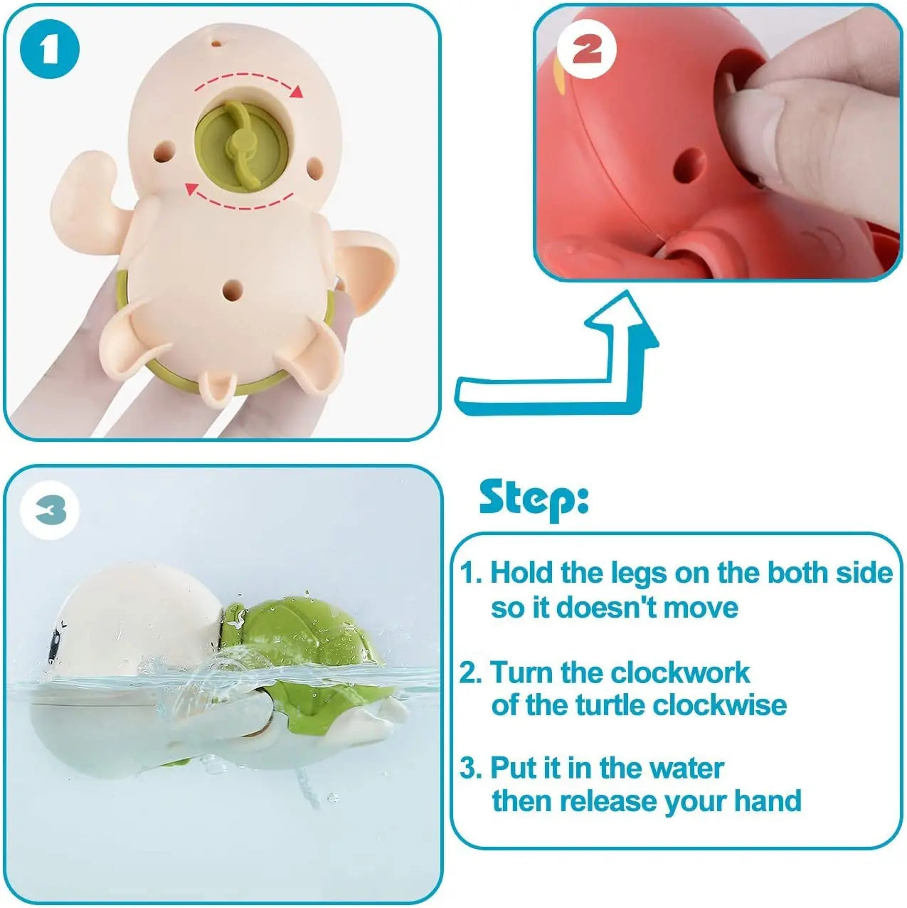 3PCS Baby Bath Toys Cute Swimming Turtles Clockwork Play Baby Wind-up Toys