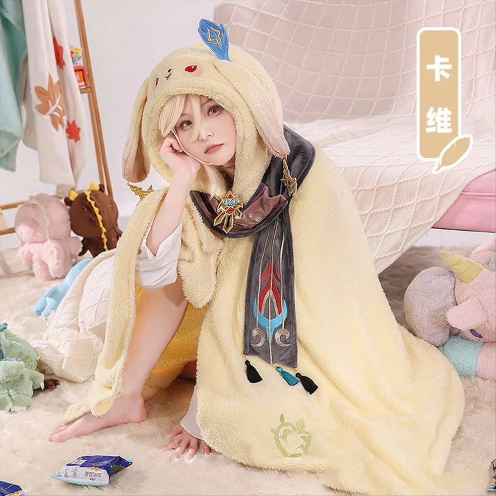 Zhong Li Genshin Impact Cosplay Anime Blanket Wearable Cloak Cape Hooded Blanket Shawl Sofa Blanket for Friends Gift