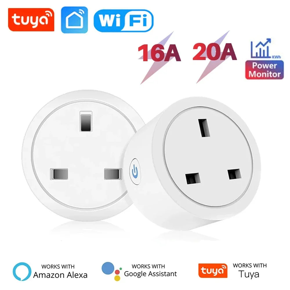 20A 16A UK Plug TUYA WIFI Smart Socket With Power Monitor Voice Control Timing Home Power Socket Works with Alexa Google Home