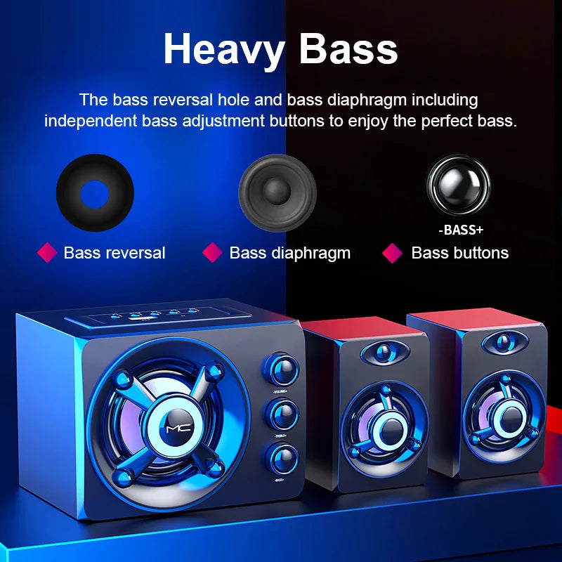 HIFI 3D Stereo Speakers Colorful LED Heavy Light AUX USB Wired Wireless Bluetooth Audio Home Theater Surround Sound Bar TV