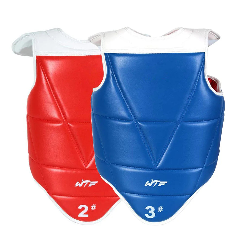 WTF Approved Taekwondo Chest Protector Solid Reversible Body Guard MMA Unisex Adults Children PU Leather Karate Equipment