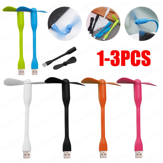 1-3PCS Flexible Portable Mini USB Fan for Power Bank Notebook Computer Summer Travel Cooling Gadget Mobile Phone USB Fans