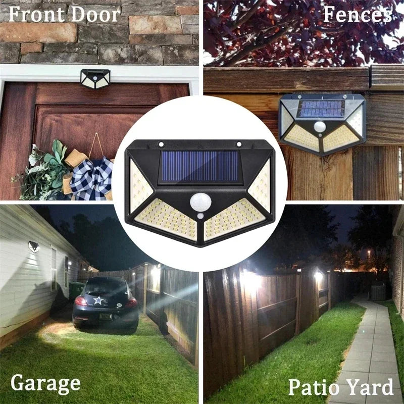 1~10PCS 100 LED Solar Wall Lamp Light 4 Sides Luminous With Motion Sensor Outdoor Garden Courtyard Waterproof Powered Sunlight