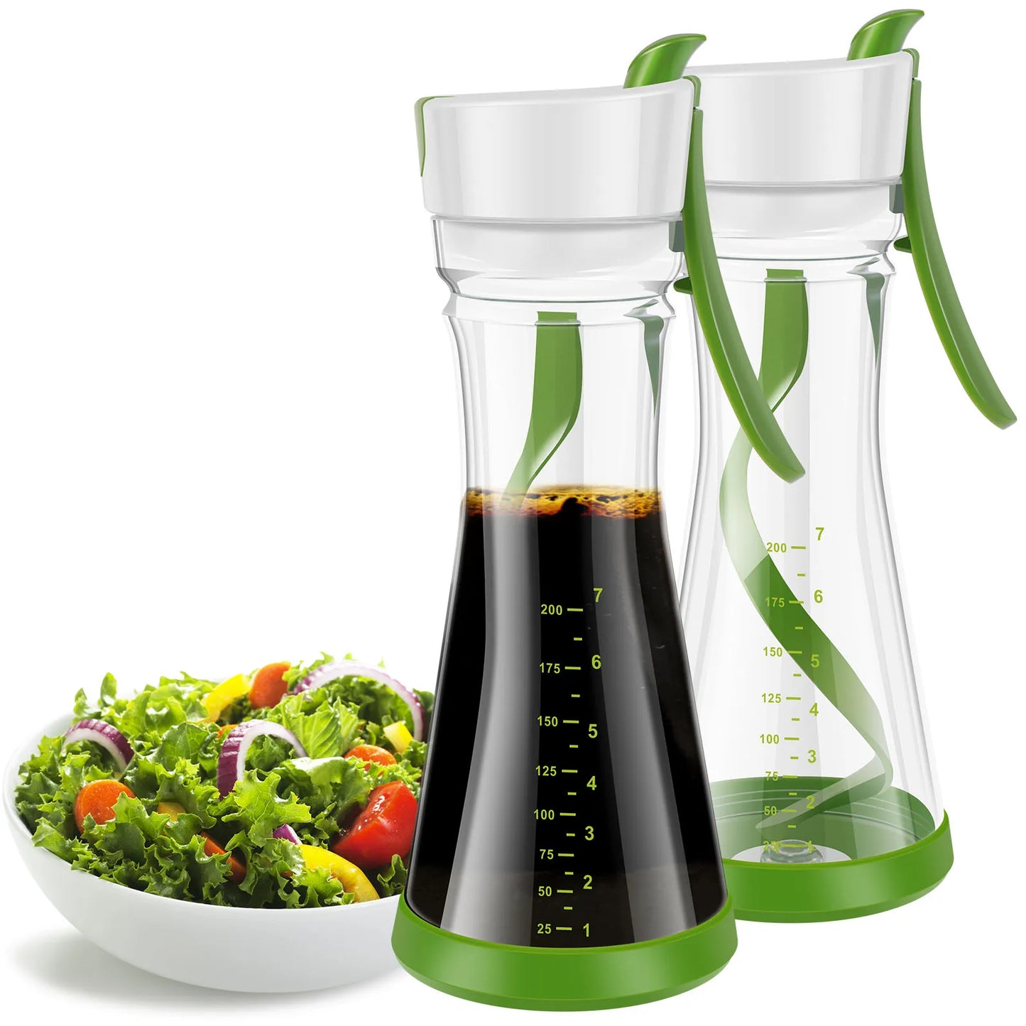 2Pcs Salad Dressing Shaker with Handle Leakproof Salad Dressing Mixer with Scale Dishwasher Safe Salad Dressing Bottle Shaker