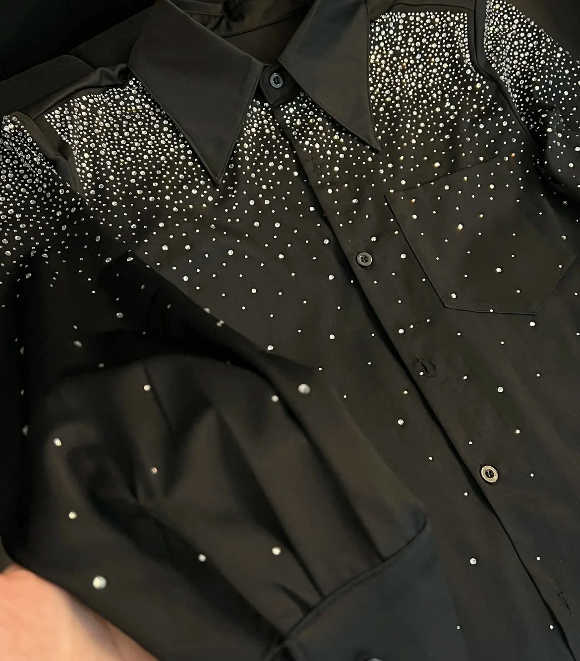 High-end Rhinestone Shirt Men's Long Sleeve 2023 Autumn New Fashion Trendy Non-Ironing Casual Shirts Streetwear Men's Clothing