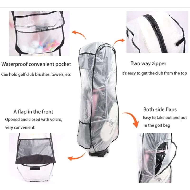 Waterproof Golf Bag Rain Protection Cover, Clear Rain Cover with Hood for Golf Bag, Golf Push Carts, Golf Club