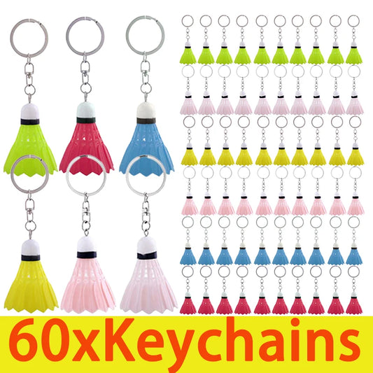 60Pcs Sport Goods Keychains Cute Mini Badminton KeyChain Ball Keyrings Jewelry Accessories