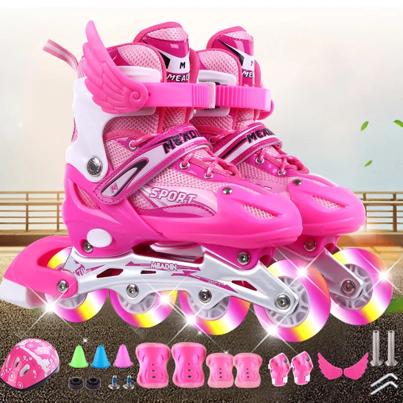 Roller Inline Skate Shoes Kids Child Durable Roller Skating Flash Shoes Sliding Free For Children Skate More Colors Sneakers