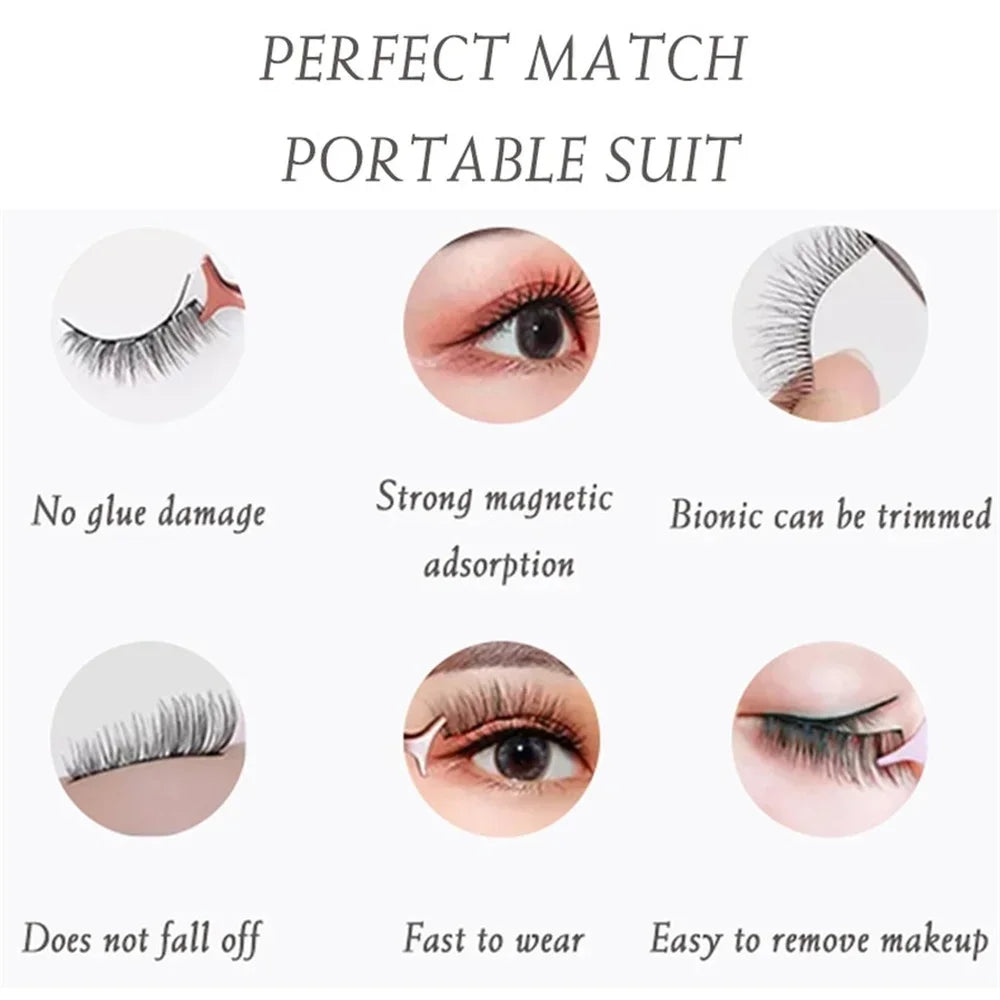 3D Magnetic Eyelashes Set Waterproof Lasting Naturally Magnetic Eyeliner Magnet Eyelashes Makeup Extension False Eyelashes Kit