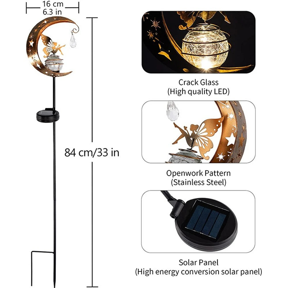 Solar Moon Fairy Lamp Outdoor Garden Iron Flower Fairy Ground Insertion Lamp Lawn Courtyard Decorative Light