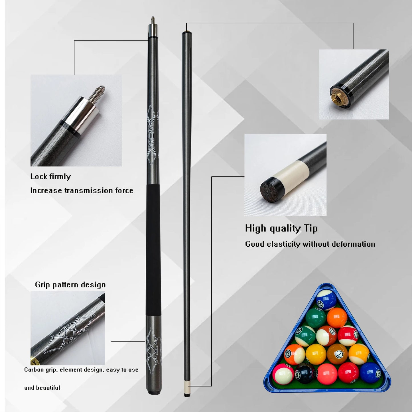 Premium Carbon Billiard Cue with Noble Silver Design - Suitable for Nine Ball and Snooker