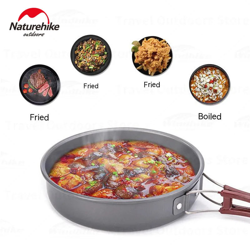 Naturehike Foldable Cookware Set Non-stick Frying Pan Pot With Lids Cookers for Camping Kitchen Cooking Kit Aluminium Alloy 700g