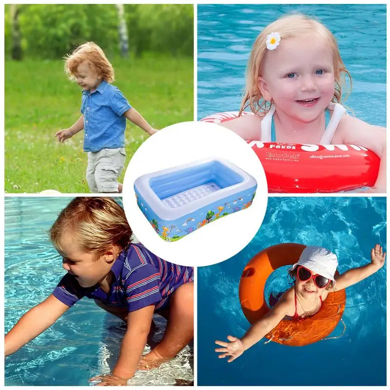 Thickened PVC Inflatable Pool for Kids Foldable Square Blow up Pool for Family Space-Saving Swimming Pool for outdoor Backyard