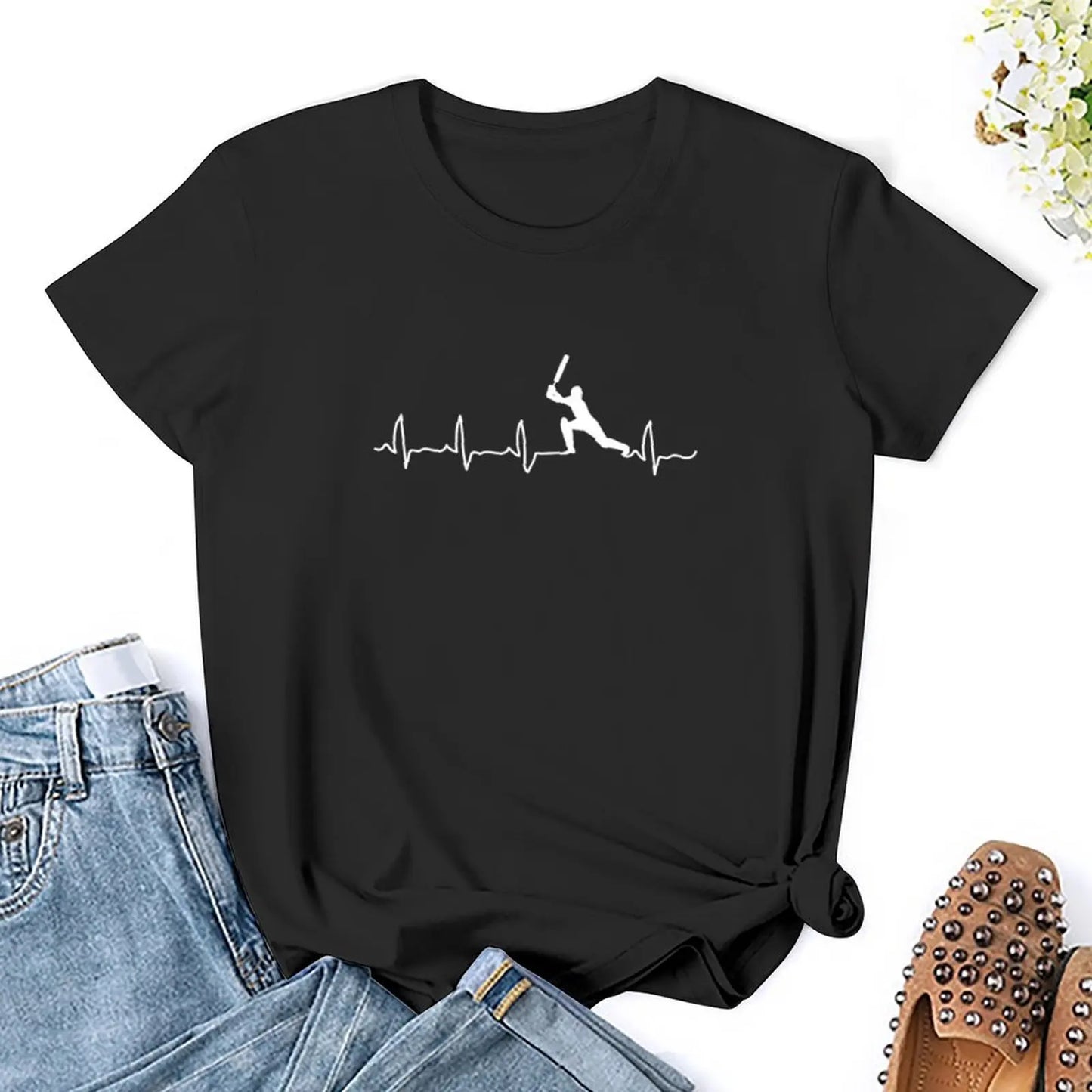 Cricket Player, Cricket Heartbeat, Cricket Player Gift T-shirt hippie clothes kawaii clothes Short sleeve tee Women's t-shirt