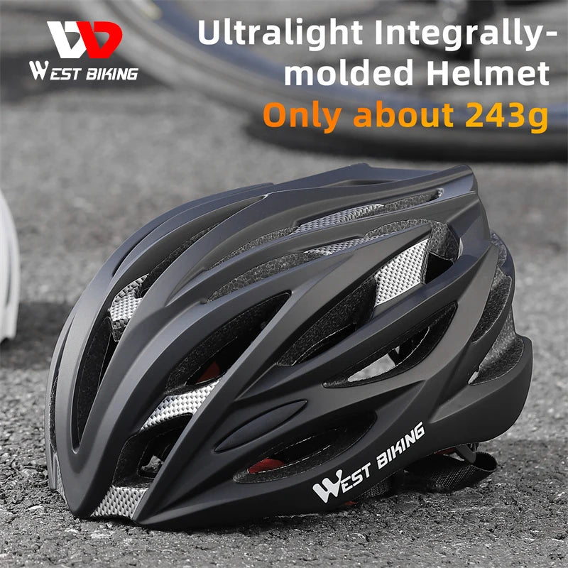 WEST BIKING Integrated Lightweight Bicycle Helmet MTB Road Bike Men Women Safety Helmet Racing Triathlon 7 Colors Cycling Helmet