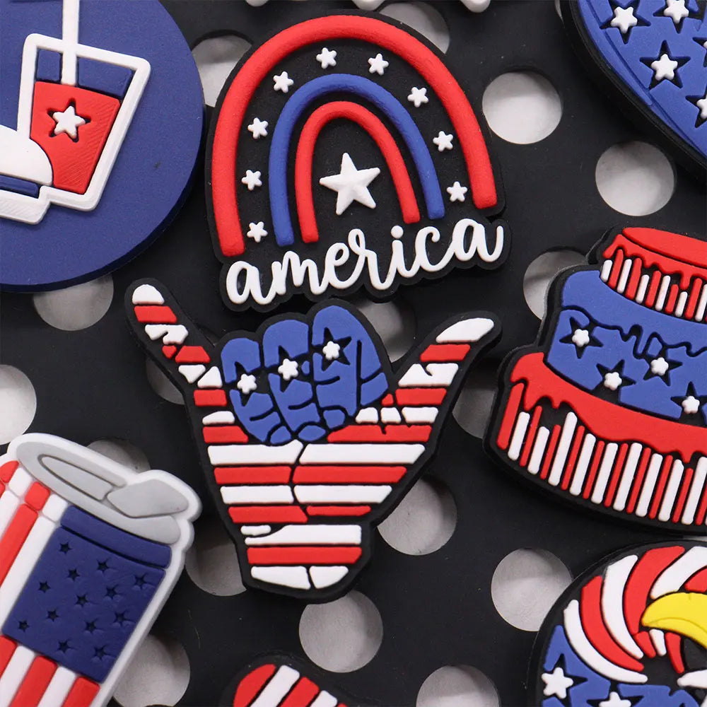 1-19PCS America Football Drinks USA Flower Statue of Liberty PVC Shoe Decoration Buckle Charms Clog Pin Hole Slipper Accessories