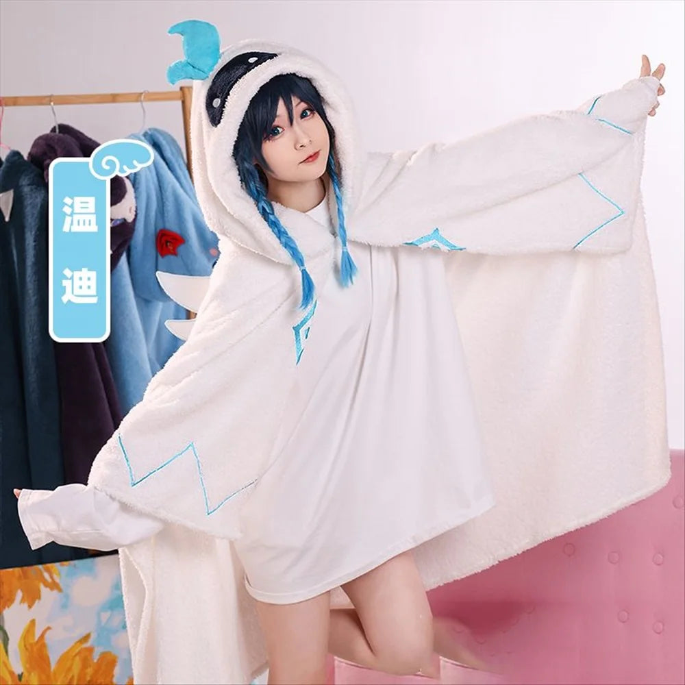 Zhong Li Genshin Impact Cosplay Anime Blanket Wearable Cloak Cape Hooded Blanket Shawl Sofa Blanket for Friends Gift