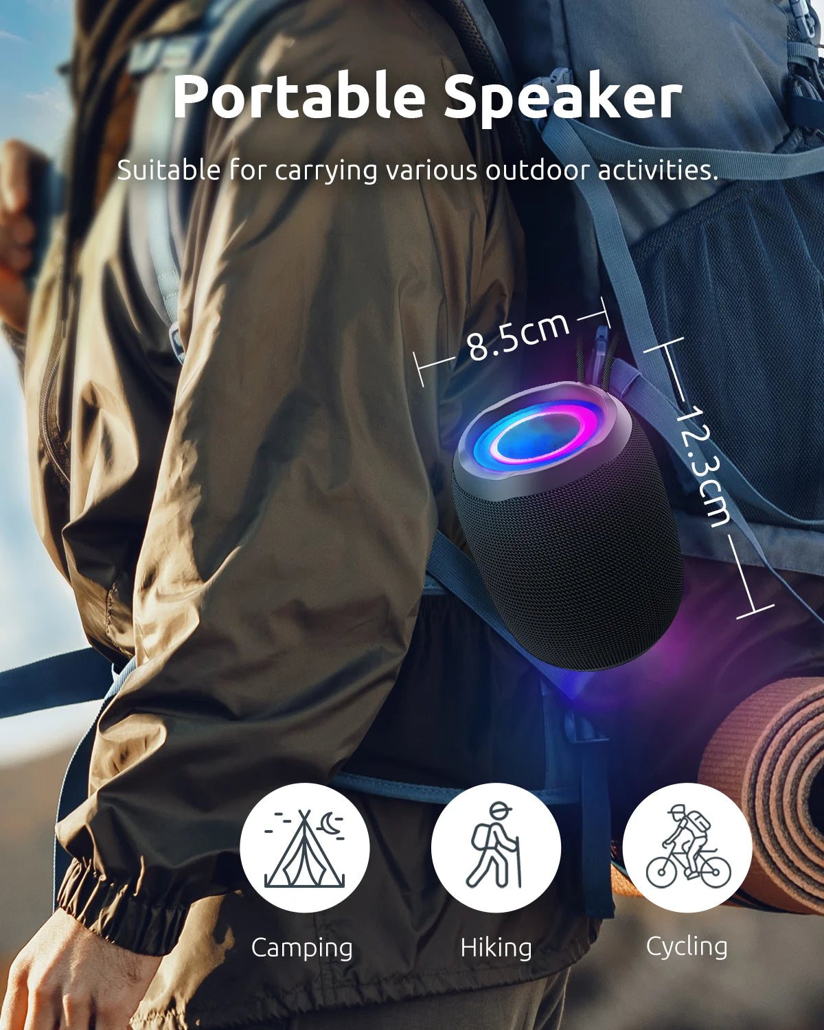 Bluetooth speaker with FM radio, waterproof, USB