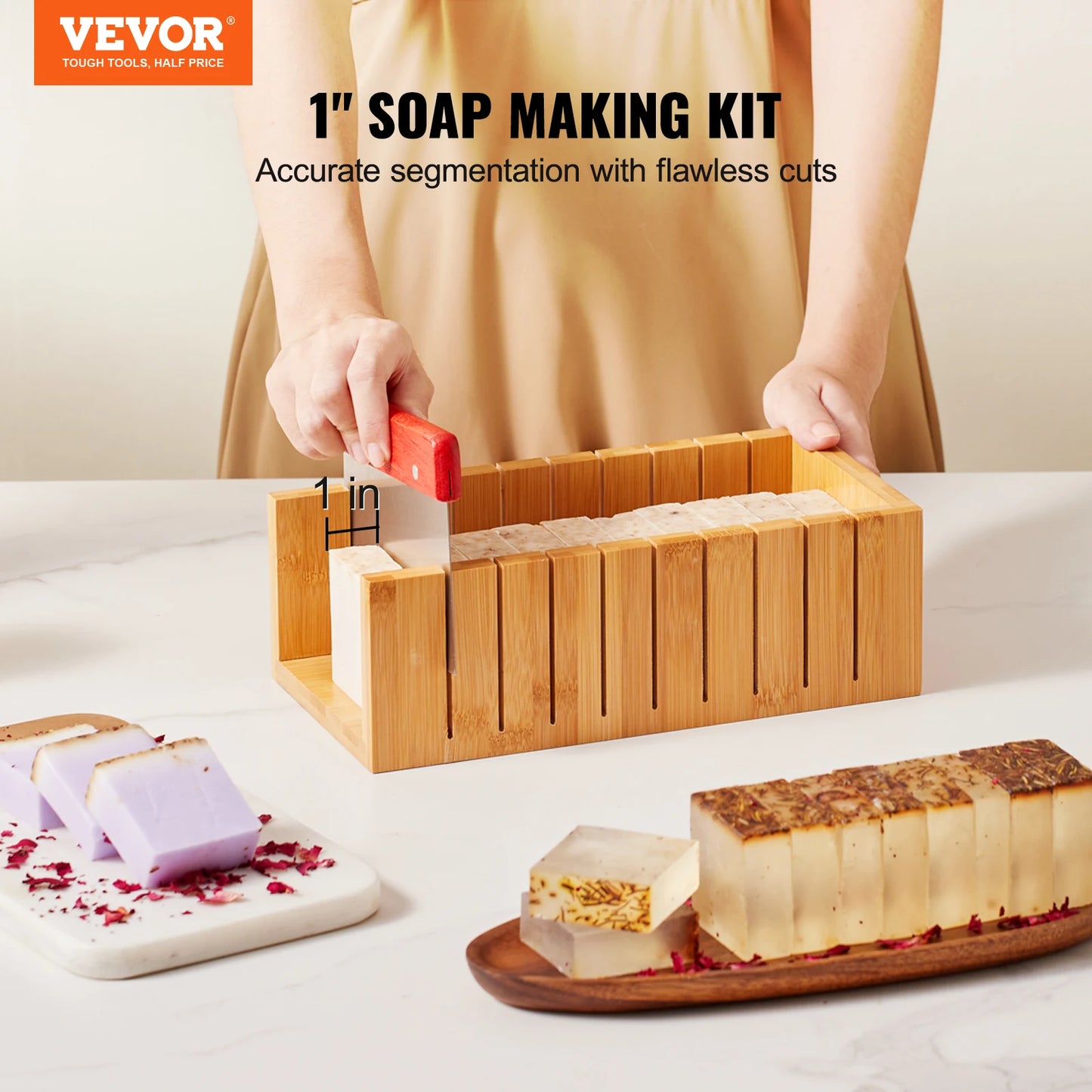 VEVOR Soap Making Kit Bamboo Cutting Box and Inner Box with Silicone Mold Stainless Steel Straight Cutter and Wavy Cutter