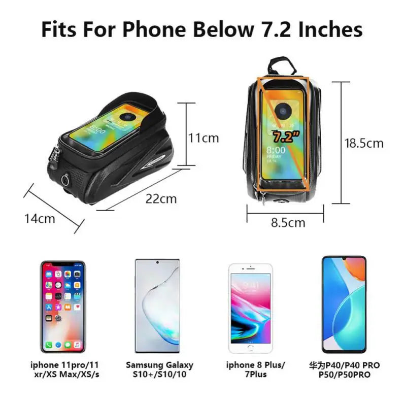 Bicycle Bag For Phone Cycling Top Front Tube Frame Bag Waterproof Case Storage Touch Screen MTB Tube Hard Shell Front Beam Bag