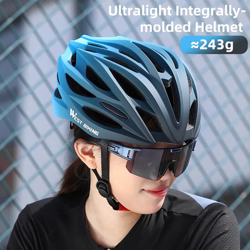 WEST BIKING Integrated Lightweight Bicycle Helmet MTB Road Bike Men Women Safety Helmet Racing Triathlon 7 Colors Cycling Helmet