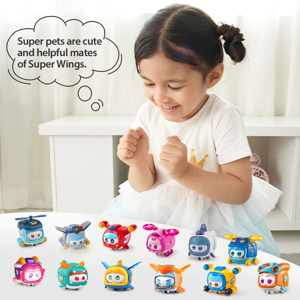 Super Wings Super Pet-Shine Pet Stackable Kid With Lights Wheels Can Change Emotion Action Figures Toy Christmas Birthday Gift