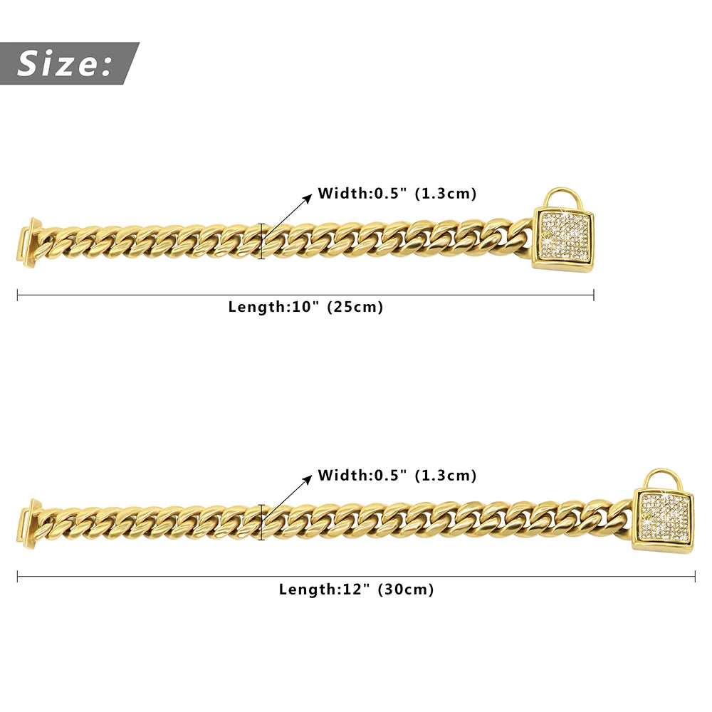 Stainless Steel Cat Chain Collar Luxury Puppy Cats Necklace Chain Cool Punk Pet Collars Party Necklaces For Cats Small Dogs Gold