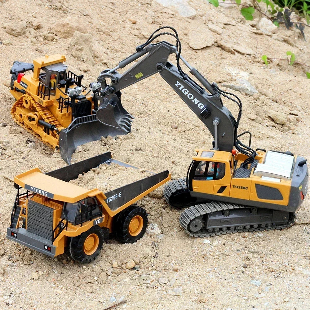 2.4G High Tech 11 Channels RC Excavator Dump Trucks Bulldozer Alloy Plastic Engineering Vehicle Electronic Toys For Boy Gifts