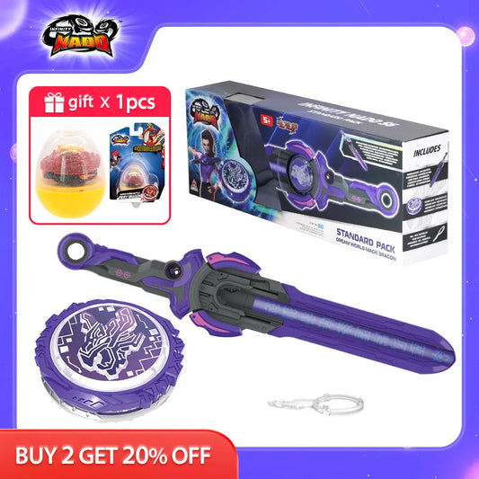 Infinity Nado 6 Standard Pack-Dream World Magic Dragon Glowing Metal Spinning Top Gyro with Monster Icon Sword Launcher Kid Toy