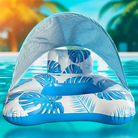 Outdoor Foldable PVC Water Hammock Recliner with Sunshade Inflatable Air Mattress Portable Floating Swimming Ring Accessories