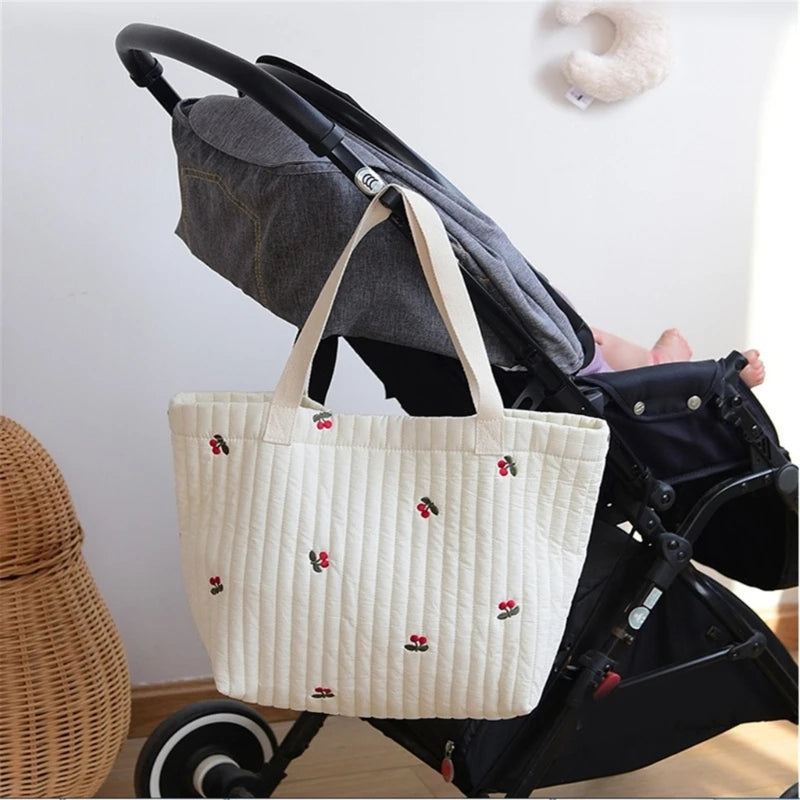 Cartoon Embroidered Diaper Bag with Fun Print, Easy Storage Solution Baby Essential Organiser Case for Travel Outdoor