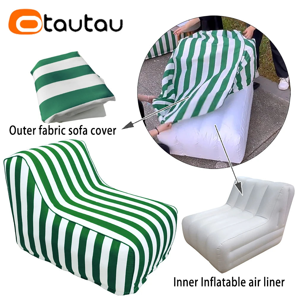 OTAUTAU Portable Outdoor Inflatable Sofa Bed Ottoman Footrest Stool Beach Swim Pool Lounger Removalbe Washable Pouf Cover SF163