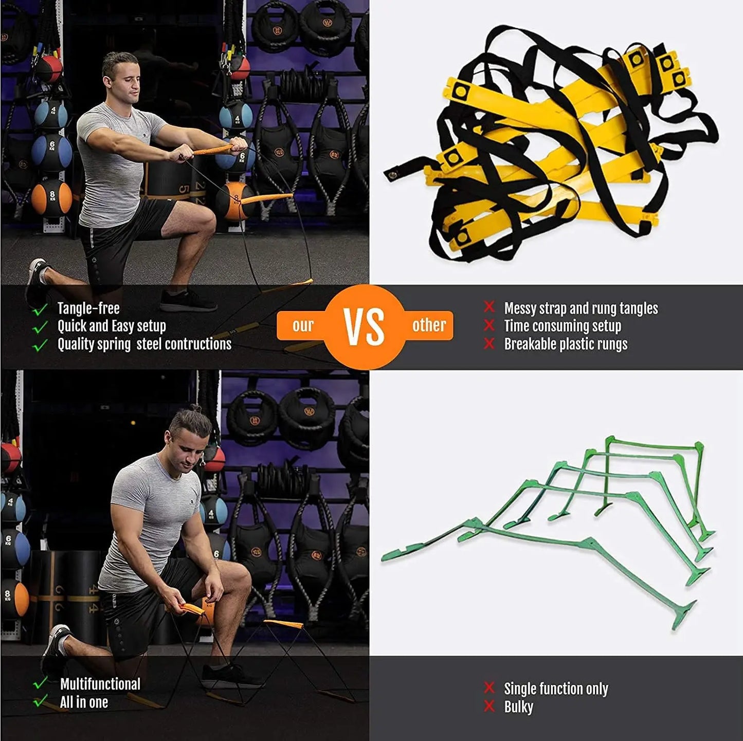 Foldable Agility Ladder Soccer Football Training Equipment Jump Speed Coordination Footwork Ladder with Carry Bag for Kid Adult