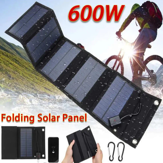 600W Fast Charging Foldable Solar Pack USB 5V Mobile Black Solar Panel Outdoor Camping And Hiking Travel Power Bank