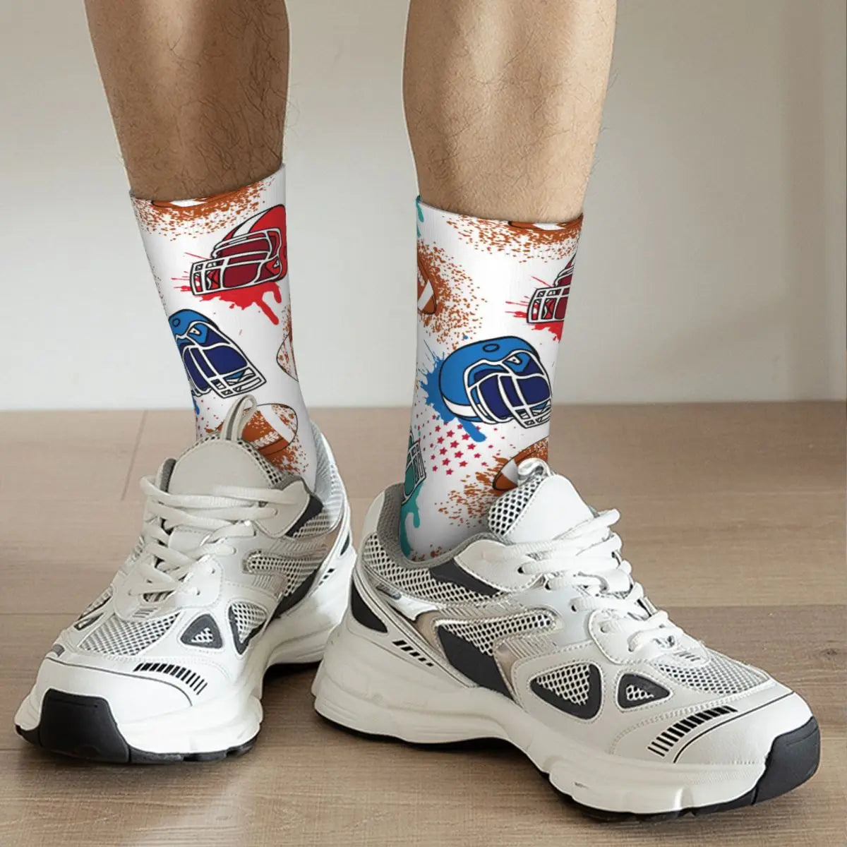 American Football Player Helmet Theme Design All Season Socks Merch for Women Cozy Crew Socks