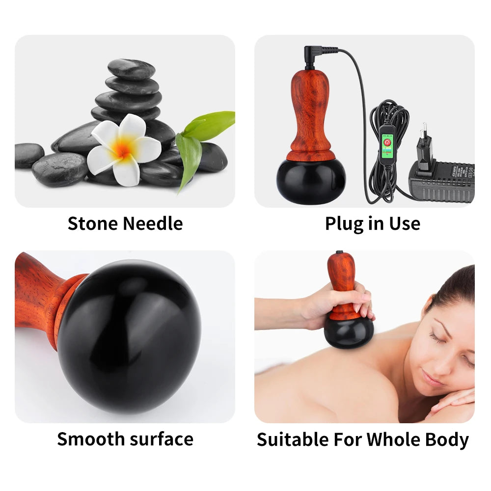 Hot Stone Electric Gua Sha Massager Natural Stone GuaSha Scraping Back Neck Body Massage Tools Relaxation Beauty Health Care